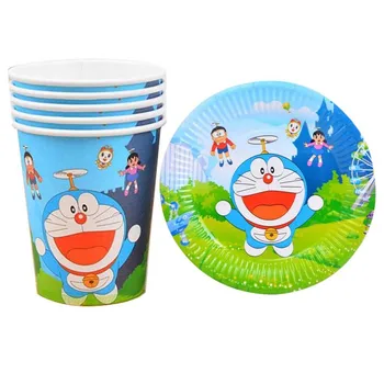  60pcs/veľa Doraemon Tému Jedál Sklo Baby Sprcha Zdobia Poháre Taniere Deti Láskavosti Pet Happy Birthday Udalosti Strany Riad
