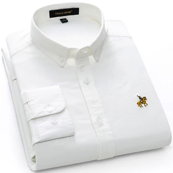  Kvalitné Biele Oxford pánske Tričko Čistej Bavlny Hrubé Textílie s Dlhým Rukávom Pravidelné Nosenie Módny Dizajn