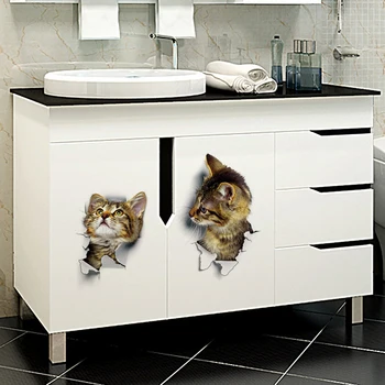 1 ks Mačky 3D Stenové Nálepky Wc Nálepky Otvor Zobraziť Psov Kúpeľňa Pre Domáce Dekorácie Zvieratá Vinylové Nálepky Umenie Nálepky Plagát