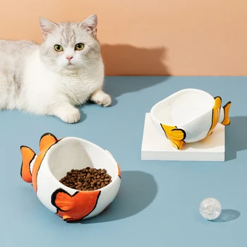  PingFish Tvar Mačka Keramické Psa Feeder S Vyvýšenými Stojan Non-Slip Potravín a Vody Miska Pre Malé Zvieratá Pet Produkt Misy