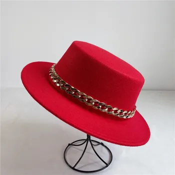  Mužov a žien v polovici reťazca vlnené čiapky žien byt-zavŕšená fedora klobúky veľký okraj jazz klobúky jeseň a v zime Panamské klobúky
