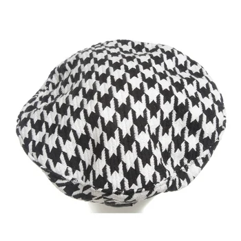 Berets klobúk pre ženy Jeseň Zimné Módne Čierne Biele Houndstooth mreže Berets Klobúky British retro voľný čas Maliar Klobúk