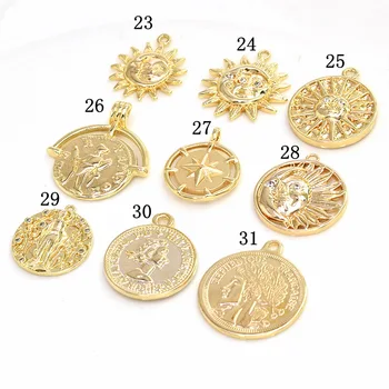  BoYuTe (4 Ks/Lot) Skutočný Pozlátené Starovekej Gréckej Štýl Kráľovná Zlaté Mince Sun Star Prívesok Charms Diy Šperky Čo Materiálov