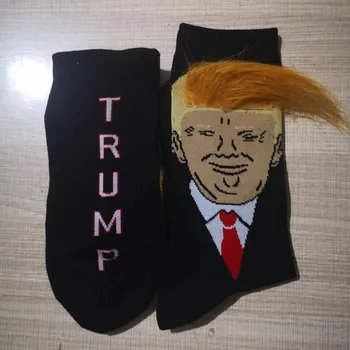  2020 Voľbách Vtip Funny Prezident Donald Trump Ponožky S 3D Falošné Vlasy Posádky Ponožky Pánske Kompresné Ponožky Streetwear Hip Hop