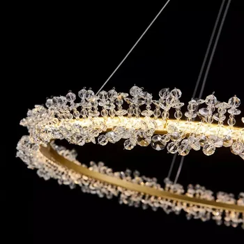  Luxusné crystal zlatý prsteň led luster obývacia izba, jedáleň, spálňa design krúžok luster domáce dekorácie crystal lampa