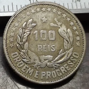  1924 Brazília 100 Reis Strieborné Pozlátené Kópiu Mince