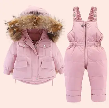  -30 Zimné Rusko Deti Snowsuit Oblečenie Set 80% Kačica Dole Nohavice-Bunda pre Baby, Dievčatá, Chlapcov Kabát Pony Kabát