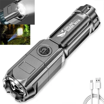  Prenosný Mini Baterka Vonkajšie ABS Silné Svetlo Zoom USB Nabíjateľná Baterka so Batérie Outdoor Camping Nočné Osvetlenie