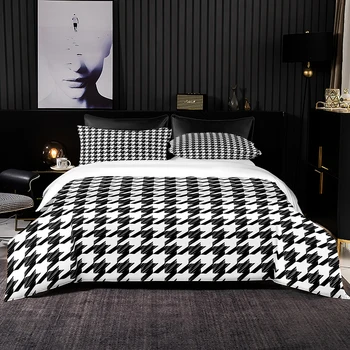  Black Houndstooth Vzor Obliečky Kryt Set S obliečka na Vankúš,EÚ 240x220 Deka Kryt,200x200 Kryt Deky,HD Tlač posteľná bielizeň Nastaviť