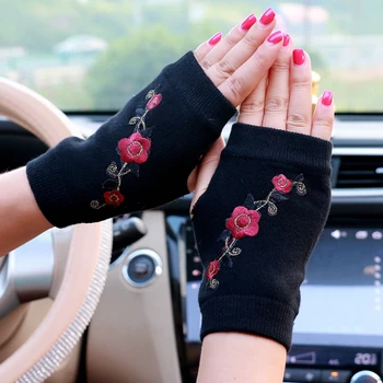  20 dizajn zimné Rukavice ženy výšivky Korunu kvetu pol prsta rukavice dievčatá Teplé Pletené rukavice mužov guantes