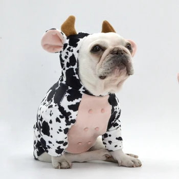  Jeseň Zima Psa Hoodies Roztomilý Krava Tvarované Kabát S Kapucňou Pre Malé A Stredné Psy Pudel Francúzsky Buldog Oblečenie Pet Pyžamá