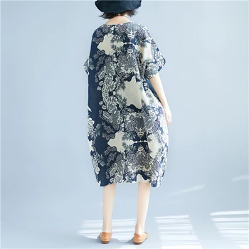  NYFS 2021 Nové Letné Šaty Vintage Pohodlné Bavlnené Obliečky Žena Šaty Voľné Tlač dlhé šaty Vestidos Župan Elbise