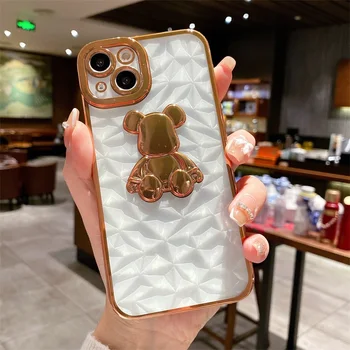  Roztomilý Medveď Pokovovanie diamantovým vzorom Telefón puzdro Pre iPhone 13 12 11 Pro Max X Xs Xr 8 7 Plus SE2020 Transparentné Silikónové Krytie darček
