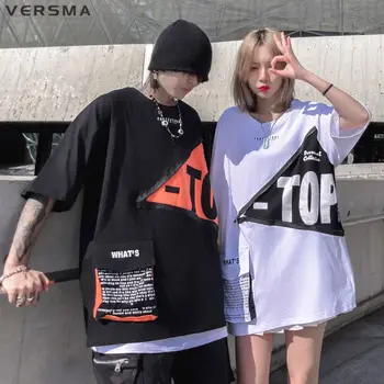  VERSMA kórejský Kpop Elegantné Vrecko na Zips Dizajn T-shirt Mužov Lete Streetwear Rock, Punk Krátky Rukáv Tshirts Muži Ženy Dropshipping