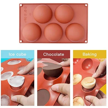  5 Dutiny Semi Oblasti Silikónové Formy Tortu DIY Kuchyňa Výrobu Nástrojov pre Ice Cube Čokoládová Torta Jelly Dome Mousse Formy na Pečenie