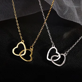  Nové módne osobnosti kovové dvojité broskyňa srdce náhrdelník žena temperament jednoduché prepojenie malé láska clavicle reťazca