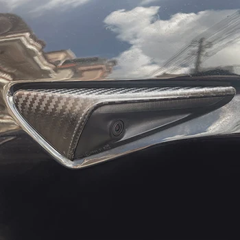  FCXvenle 2PC Reálne Uhlíkových Vlákien Dekoratívny Kryt Pre Auto Bočné Krídlo Panel Kamery Thunder Pre Tesla Model 3 / Y 2021 Príslušenstvo