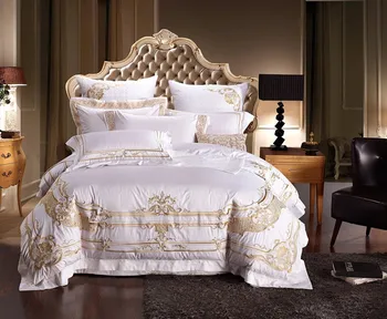  Kráľ, Kráľovná veľkosť 100SEgyptian Bavlna Biela Luxusné Royal posteľná bielizeň nastaviť Výšivky hodvábne Hotel Posteľ nastaviť Perinu Posteľ list set