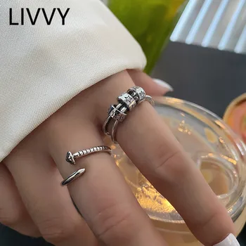  LIVVY Novo Prišiel Thai strieborná Farba Valec Star Double Layer Krúžok Pre Ženy, Tvorivé Skrutku Módne Vintage Šperky Darček