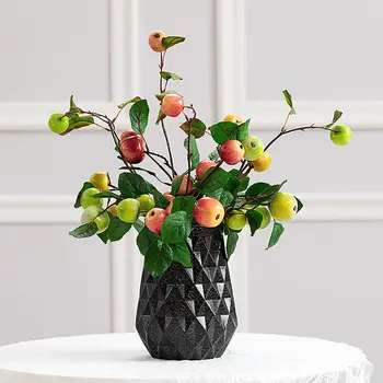  48 cm Umelé Hawthorn Ovocie Pobočky Kvety Pre domácich KUTILOV, Odolné PP Kvetinový Aranžmán Plastové Falošné Črepníkové Rastliny