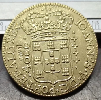  1707 Brazília 4000 Reis -Pedro II Kópiu 22K Pozlátené mince