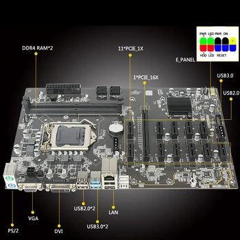  B250 BTC Ťažba Doske Lga 1151 DDR4 Sata3.0 12 PCI-E 16X Grafika grafická Karta GPU Podpora VGA DVI Na ETH v Bitcoin Baník Veža