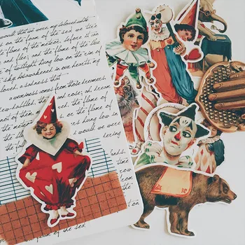  Vintage list nálepky klaun cirkus DIY scrapbooking album vestník karty, takže šťastný plánovač remesiel dekoratívne samolepky balík