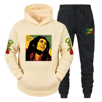  Dámske/pánske Hoodie Bob Marley Legenda Reggae Jedného Lásku Tlač Mikina Zimné Móda Bežné Dlhým Rukávom + Nohavice Vyhovovali Oblečenie