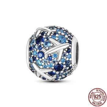  2021 Nové 925 Sterling Silver Blue Pavé Lietadla Korálky Fit Pôvodné Pandora Náramok&Náramok, Takže Fashion, DIY Šperky