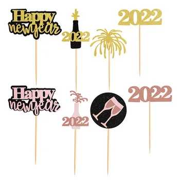  2022 Šťastný Nový Rok Tortu Mulčovače Nový Rok Party Dezert Tabuľka Zdobiť Zlato Ohňostroj Cupcake Vňaťou Svadobné Dekorácie Pečenie