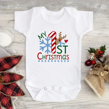  Dieťa Novorodenca Dievčatá Chlapci Krátky Rukáv Môj Prvý Vianočný List Tlač Kombinézu Jumpsuit Oblek Vianočné Oblečenie