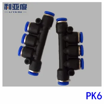  10PCS/VEĽA PK6 Black/White Pneumatické rýchle spoločné rýchlo vložená tracheálne plastové spoločné päť