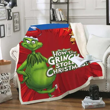  Grinch Ukradol Vianoce 3D Vytlačené Sherpa Prikrývka, Deka Pokrytie Cestovných posteľná bielizeň Zásuvky Velvet Plyšové Hodiť Fleece Deka prehoz cez posteľ