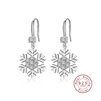  2021 Moderný Elegantný 925 Sterling Silver Snowflake Tvar Kryštálu Visieť Náušnice AAA CZ Náušnice Zirkón pre Ženy, Darčeky, Šperky