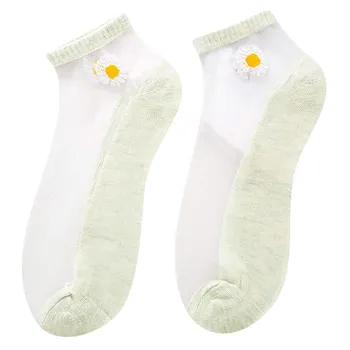  2021 dámske Ponožky Loď Ponožky Bežné Roztomilý Malý Daisy Ultra-tenké Transparentné Oka Spájať Priedušná Krátke Ponožky Japonsko