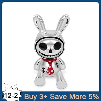  Skutočné 925 Sterling Silver Bunny Doll Lebky Kúzlo Korálky Fit Pôvodné Pandora Náramok Jemné Strieborné Šperky, Čo Pre Halloween