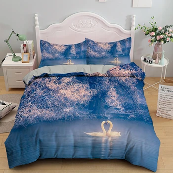  Krásna Labuť Tlač 3D posteľná bielizeň Set 2/3ks Luxusné Zvierat Perinu obliečka na Vankúš Dvojitej Plnej Kráľovná King Size Posteľ Deka Kryt