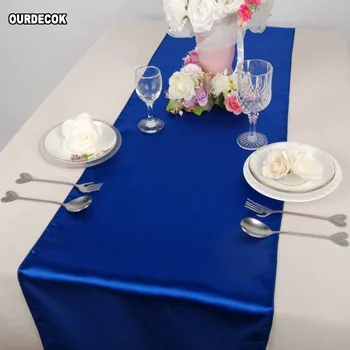  10 kusov Royal Blue Satin Stôl Runner 12inch x 108inch (30 cm x 275cm) 20 Farieb, Svadobné Party Hotel Domáce Dekorácie