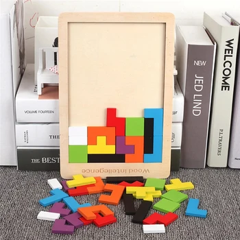  Puzzle 3D coloré Tangram sk bois, jouets mathématiques, stiahnutie hry Tetris pour enfants d'âge préscolaire, jouet éducatif intellectuel