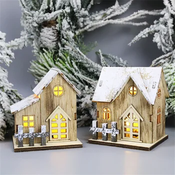  Vianočné Dediny LED Svetlom Drevenom Dome Svetelný Kabíne Dekorácie pre domácich KUTILOV, Vianočný Stromček, Ozdoby Nový Rok 2022 Deti Darčeky