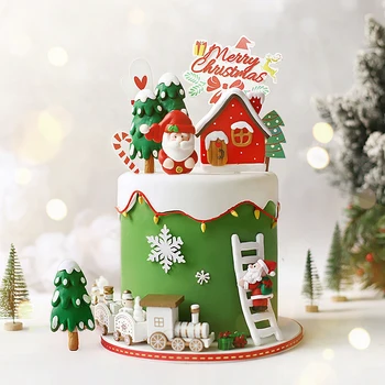  Santa Claus s Autom darčeka Vlak Strom Veselé Vianoce Cake Vňaťou Šťastný Nový Rok Dekorácie, Party Pečenia Dodávky