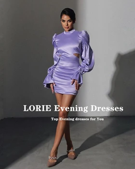  LORIE Fialová Krátke Prom DressHigh Krku Spp Rukávmi Mini Formálne Šaty De Soirée Vestidos Elegantes Para Mujer Vestidos De Noche