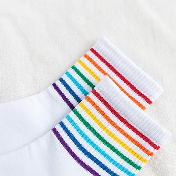  Prekladané Bavlnené Ponožky Ženy Rainbow Čiernej Harajuku Pevné Módne Dámy Ponožky Dievčatá Škole Štýl Roztomilý Legrační Športové Uprostred Trubice Sox