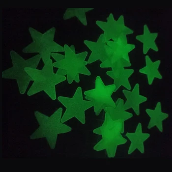  200 Kusov Päť-špicaté Hviezdy 3d Svetelné Samolepky na Stenu Svietiť V Tme Diy Fluorescenčné Pvc Kotúča, detská Izba Strop Domáce Dekorácie