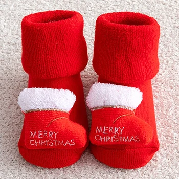  Vianočné detské Ponožky Zimné Hrubé Froté Baby Ponožky Non-slip Udržať v Teple Poschodí Ponožky Deti Baby Vianočný Stromček Zvony Elk Ponožka