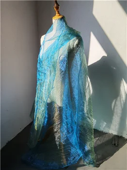  Skladaný Crystal Organza Tylu Textílie Modrá Zelená Gradient DIY Pozadí Dekor Sukne Svadobné Šaty Šaty Návrhára Textílie