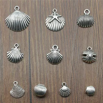  20pcs Shell Charms Antique Silver Farba Sea Shell Prívesok Charms Shell zobrazili kľúčové tlačidlá Pre Šperky, Takže DIY Plavidlá