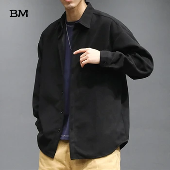  Vysoko Kvalitné, Tenké Menčester Košele Mužov Japonský Streetwear Voľné Kabát Ulzzang Kórejský Módne Oblečenie Jednofarebné Tričko Harajuku