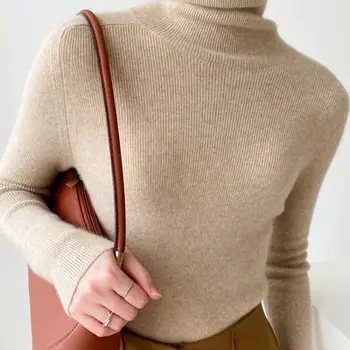  Hot predaj jeseň zima turtleneck sveter farbou pletené dlhým rukávom pulóver módne high-end žien cashmere vlna