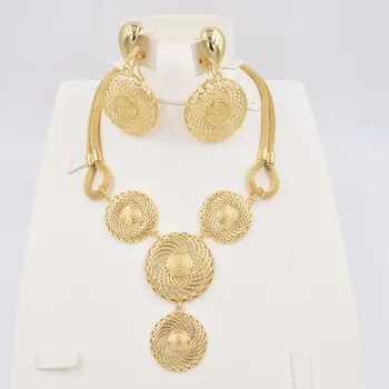  New Vysoká Kvalita Dubaj Šperky Set Zlatá Farba Nigérijský Svadobné Afriky Šperky Sady Parure Bijoux Femme